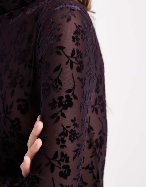 Miss Selfridge - Body en dévoré à col montant - Violet, 3 de 4