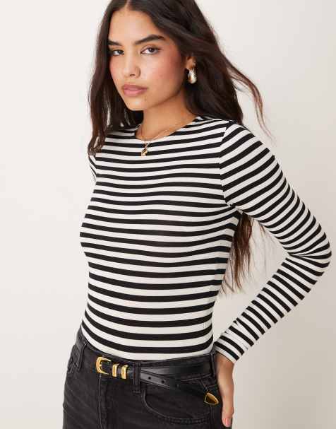 Miss Selfridge - Body girocollo a maniche lunghe monocromatico a righe - view 1