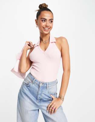 Miss Selfridge - Body in Rosa mit tiefem Ausschnitt-Neutral