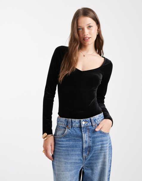 Miss Selfridge - Body in velluto con scollo a cuore - view 1