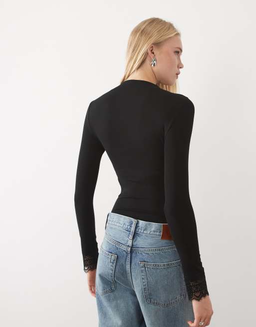 Miss Selfridge body med ståkrage och spetsmudd i svart, 4 av 4