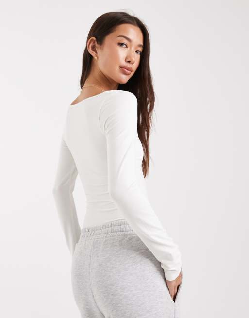 Miss Selfridge - Body met wijde ronde hals in crème, 4 van 4