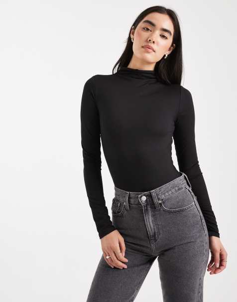 Miss Selfridge - Body modellante nero con colletto alto sagomato - view 1