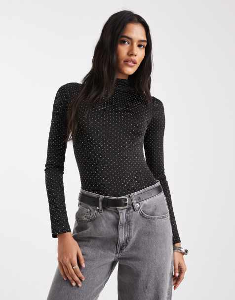 Miss Selfridge - Body nero con decorazioni fissate a caldo - view 1
