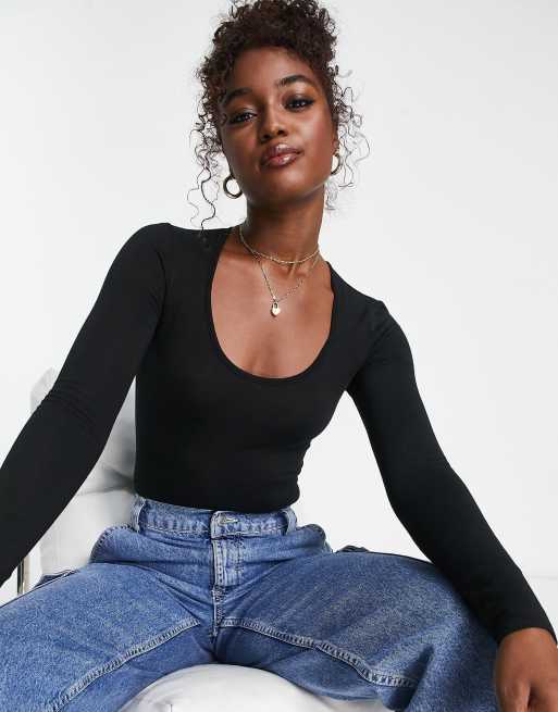 Miss Selfridge - Body nero con scollo rotondo 