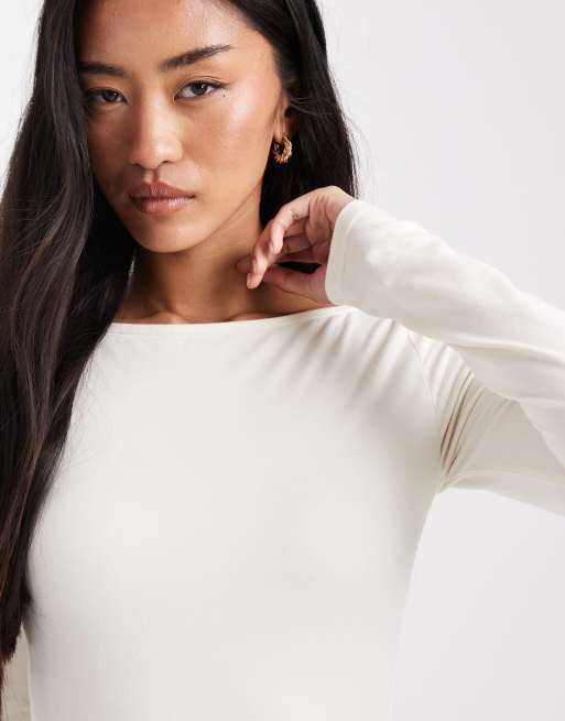 Miss Selfridge - Body sagomato color crema con scollo a barchetta, 4 di 4
