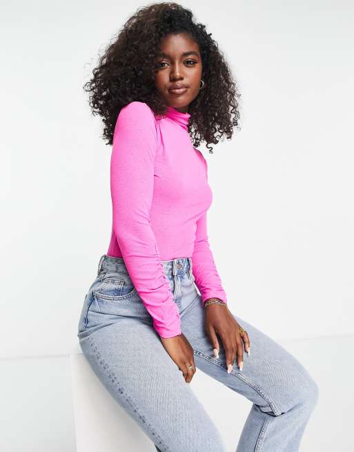 Miss Selfridge - Body van mesh met textuur en col in roze