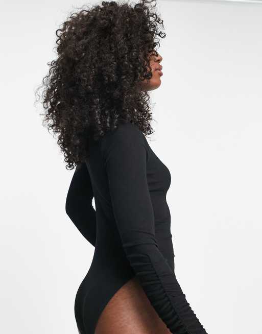 Miss Selfridge - Body van mesh met textuur en col in zwart, 2 van 4
