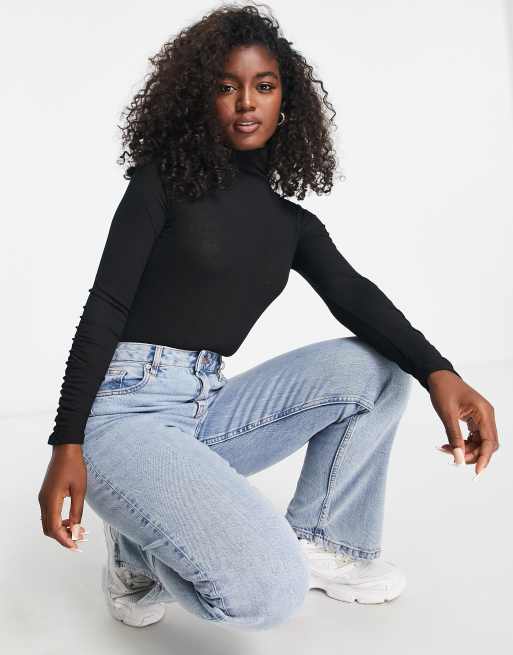 Miss Selfridge - Body van mesh met textuur en col in zwart, 4 van 4