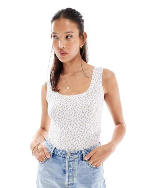 Miss Selfridge wide scoop bodysuit in ditsy floral