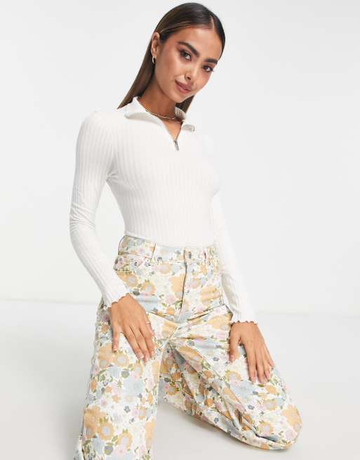 Miss Selfridge – Body w kolorze kości słoniowej z suwakiem pod szyją 
