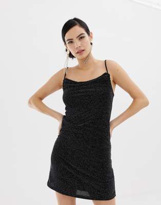 black cowl neck mini dress