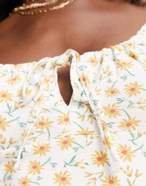 Miss Selfridge bodycon tie front mini dress in sunflower print | ASOS