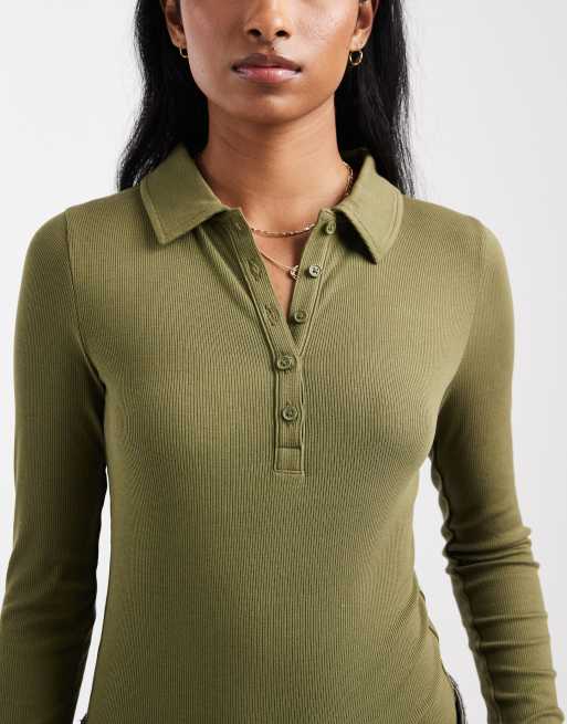 Miss Selfridge - Bodysuit met polokraag en knopen in olijfgroen, 3 van 4
