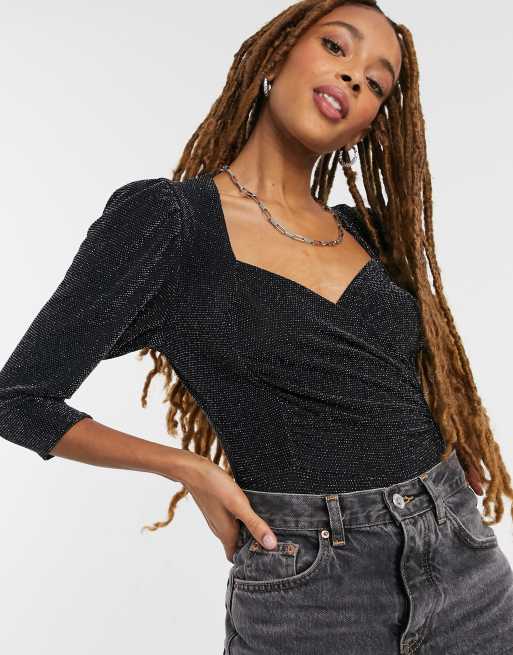 Miss Selfridge – Bodysuit mit Sweetheart-Ausschnitt und Wickeldesign in Silber, 3 von 4