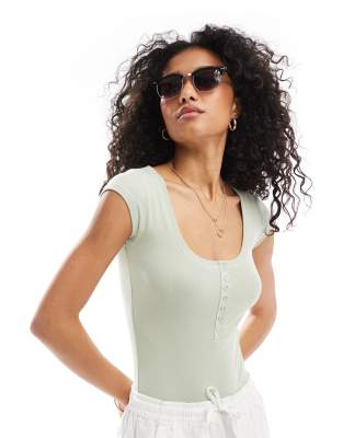 Miss Selfridge Bodysuit With Snaps In Green