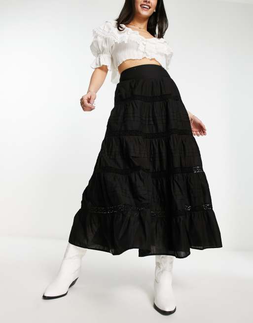 Long black layered skirt sale