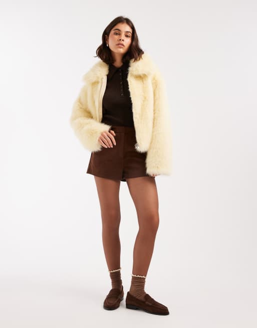 Miss Selfridge - Bomber avec col en fausse fourrure - Babeurre, 3 de 4