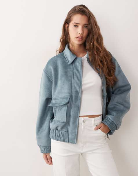 Miss Selfridge - Bomber imitation daim - Bleu clair - view 1