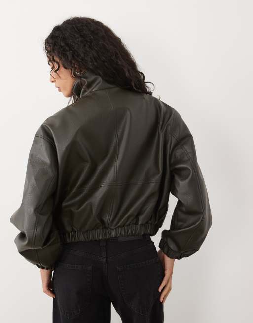 Miss Selfridge bomber in similpelle con collo alto nero, 4 di 4