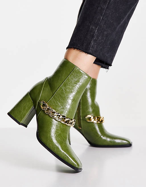 Miss Selfridge Rubber Boom Dark Chain Ankle Boot in Green Womens Shoes Boots Ankle boots 