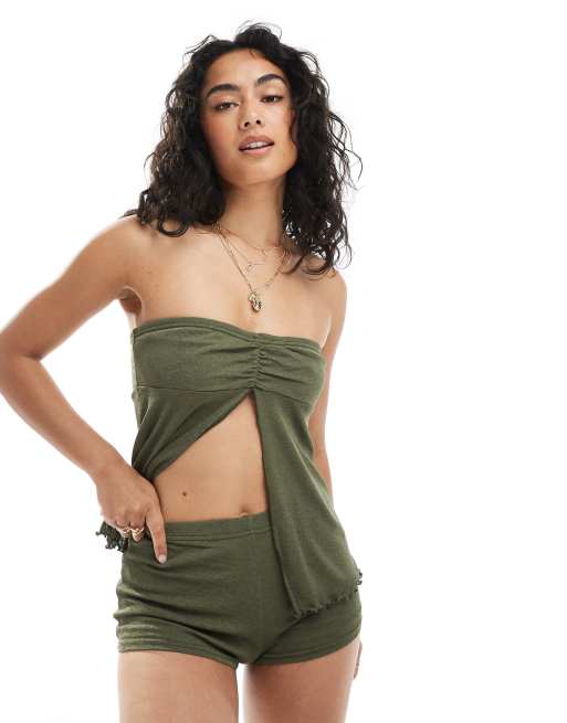 Miss Selfridge booty shorts in khaki (part of a set), 2 of 5
