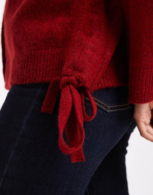 Miss Selfridge - Bordeaux cardigan med rynker og bindebånd i siderne, 4 af 4