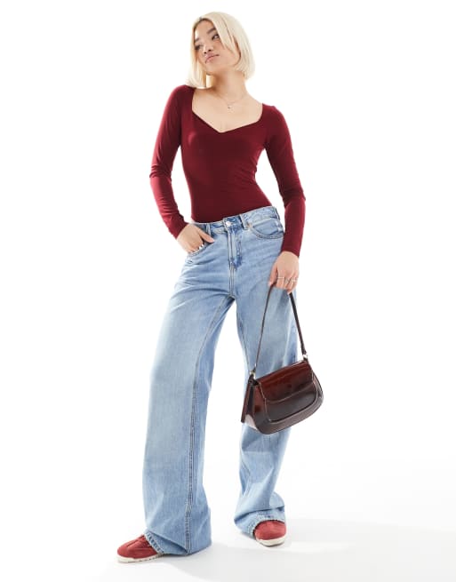 Miss Selfridge – Bordowe body z dekoltem w kształcie serca, 3 z 4