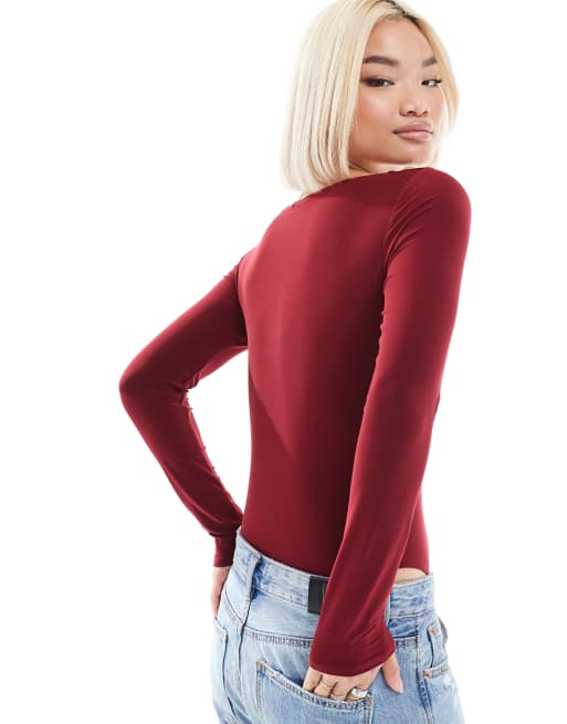 Miss Selfridge – Bordowe body z dekoltem w kształcie serca, 4 z 4