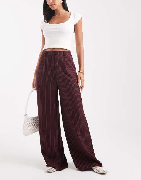 Miss Selfridge pinstripe trouser in burgundy