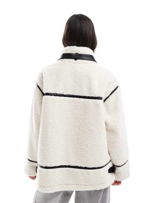 Miss Selfridge borg aviator jacket in cream ASOS