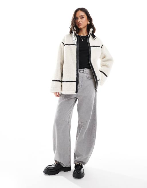 Miss Selfridge Borg Aviator Jacket in cream White