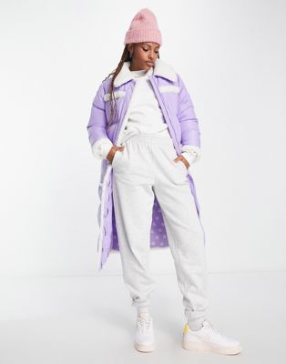 Miss Selfridge Borg Contrast Puffer Maxi Coat In Purple