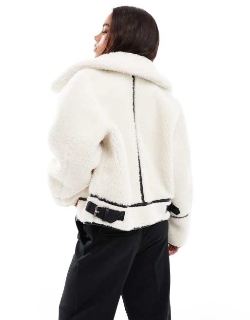 Cream borg trucker jacket online