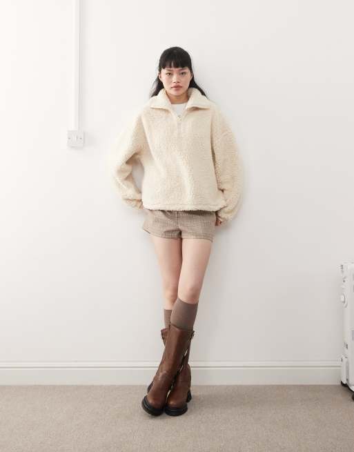 Miss Selfridge borg half zip top in cream