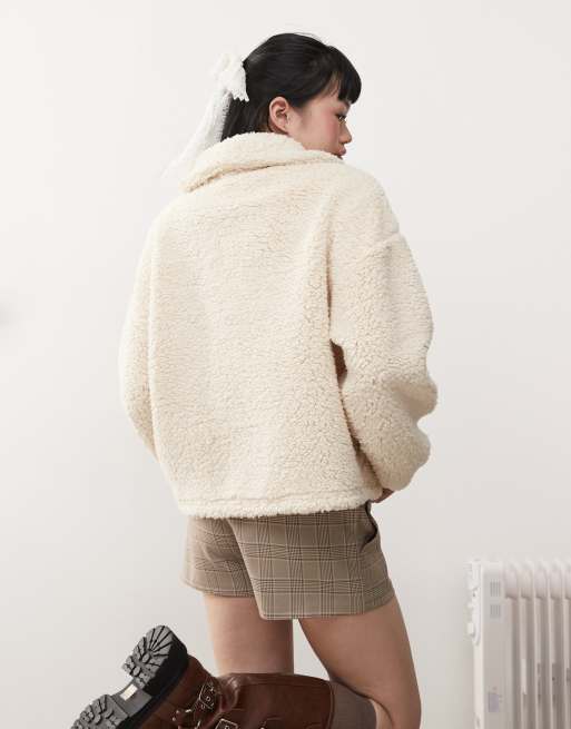 Miss Selfridge borg half zip top in cream