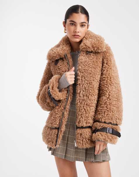 Miss Selfridge borg oversized aviator coat in camel - view 1