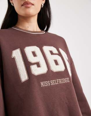 Miss Selfridge Borg Printed Oversized Sweatshirt-brown In Brown