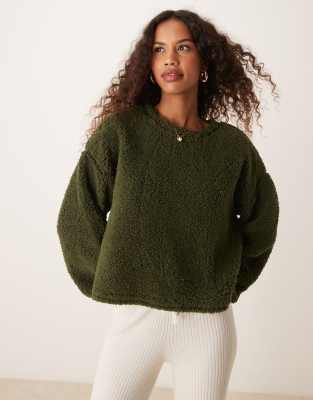 Miss Selfridge Borg Sweatshirt In Khaki-pink