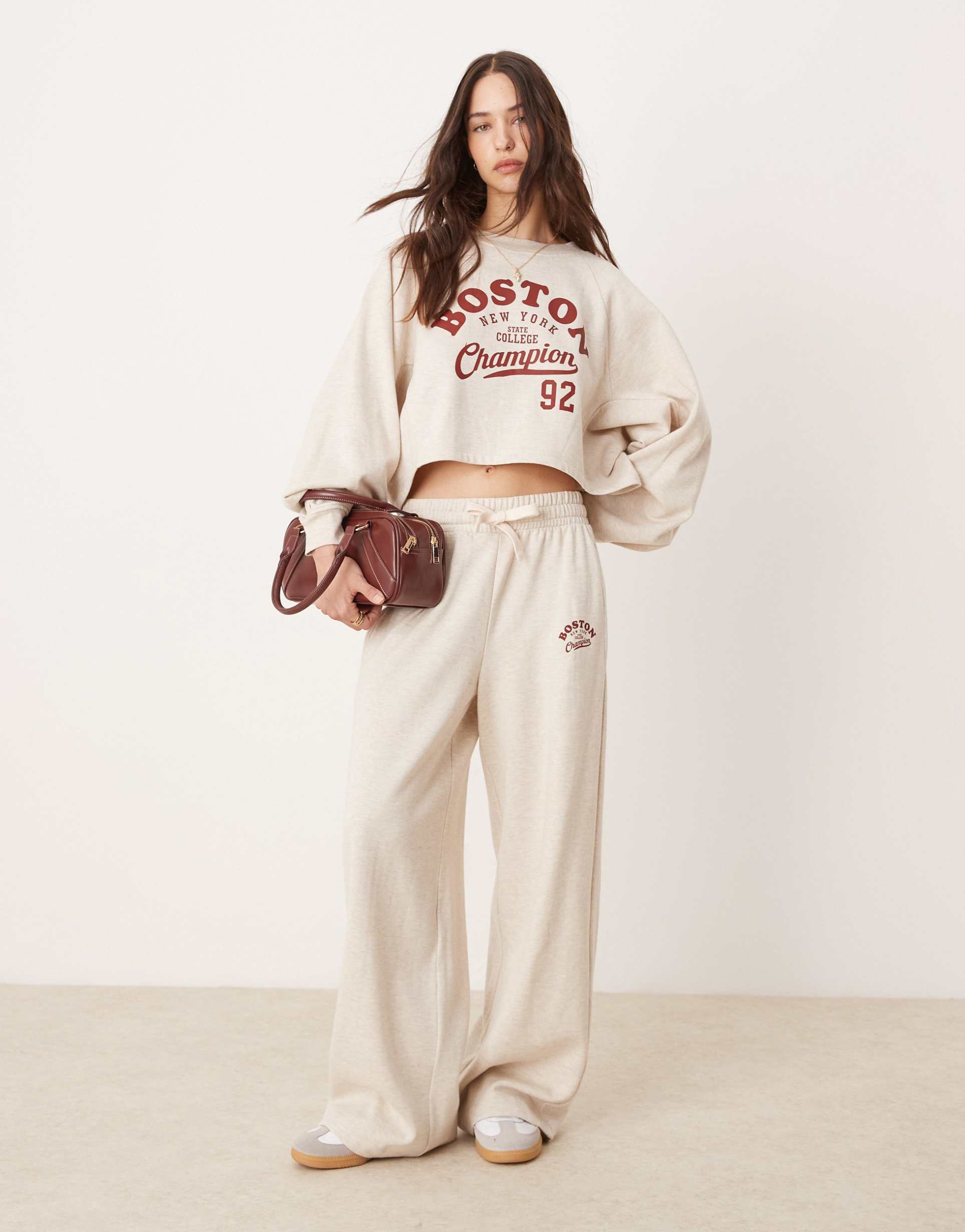 miss selfridge boston sweatpants in oatmeal heather - part of a set