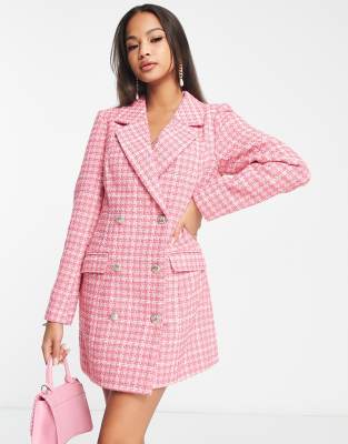 Miss Selfridge boucle double breasted blazer dress in pink