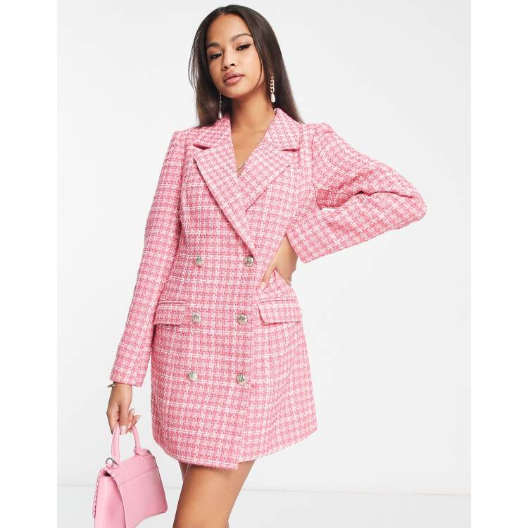 Miss Selfridge boucle double breasted blazer dress in pink