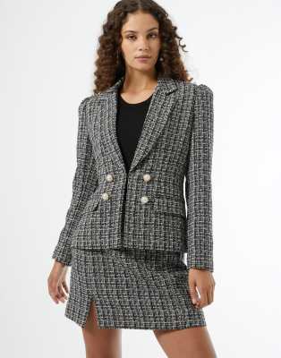 Miss Selfridge boucle double breasted blazer in black