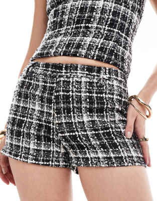 boucle hot pant shorts in mono - part of a set-Black