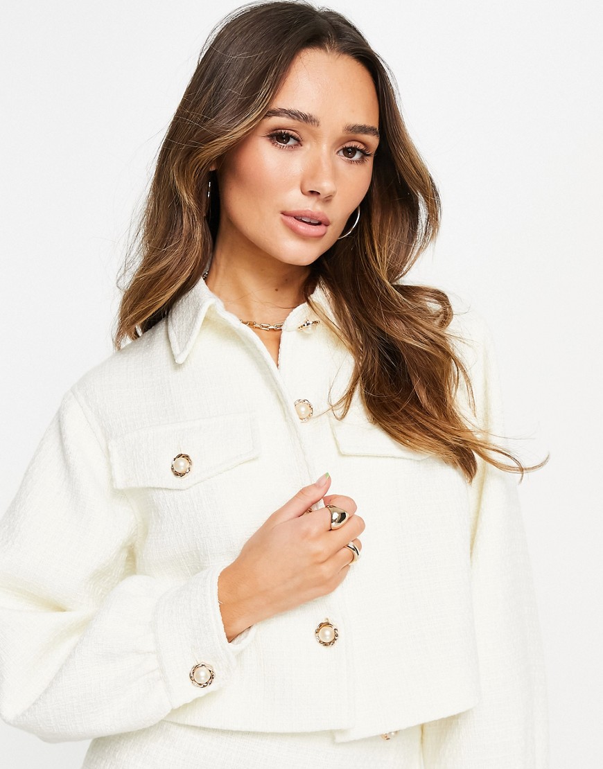 Miss Selfridge boucle jacket in cream-White