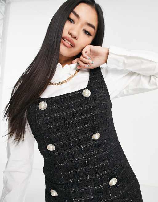 Miss Selfridge - Boucle-kjole med knapper med rhinsten i sort, 3 af 4