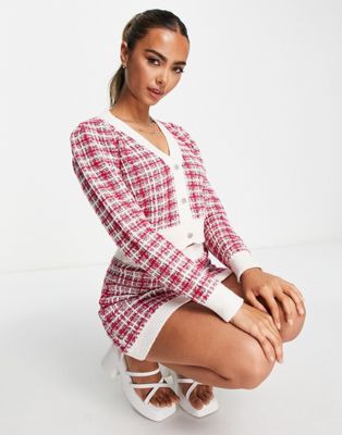 Miss Selfridge boucle knit cardigan in pink co-ord