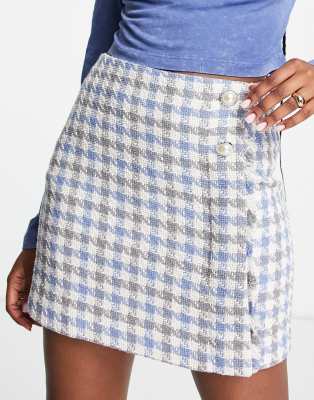 Miss Selfridge boucle mini skirt in blue | ASOS