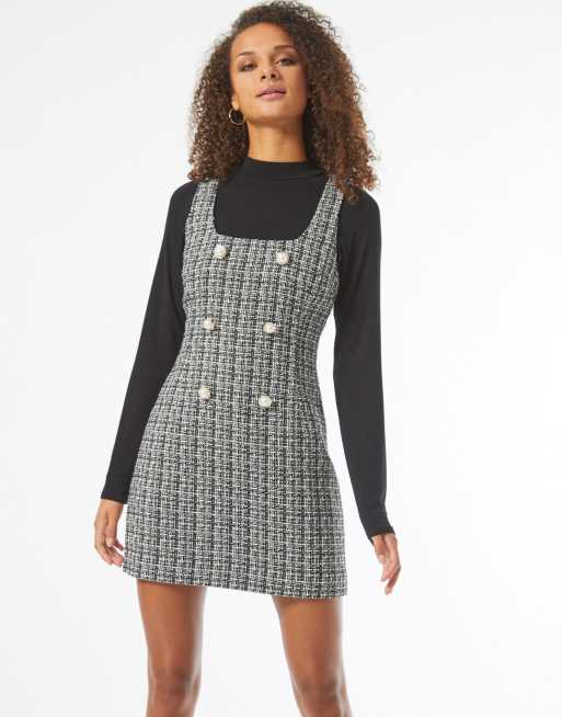 Miss Selfridge boucle pinafore dress in black