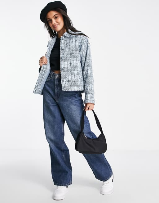 Miss Selfridge - Bouclé shacket met knoopsluiting in blauw
